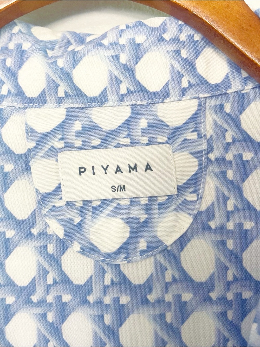 Piyama Blue White Rattan Print Pajama Set S/M Rayon Shorts Button Down - Picture 3 of 8